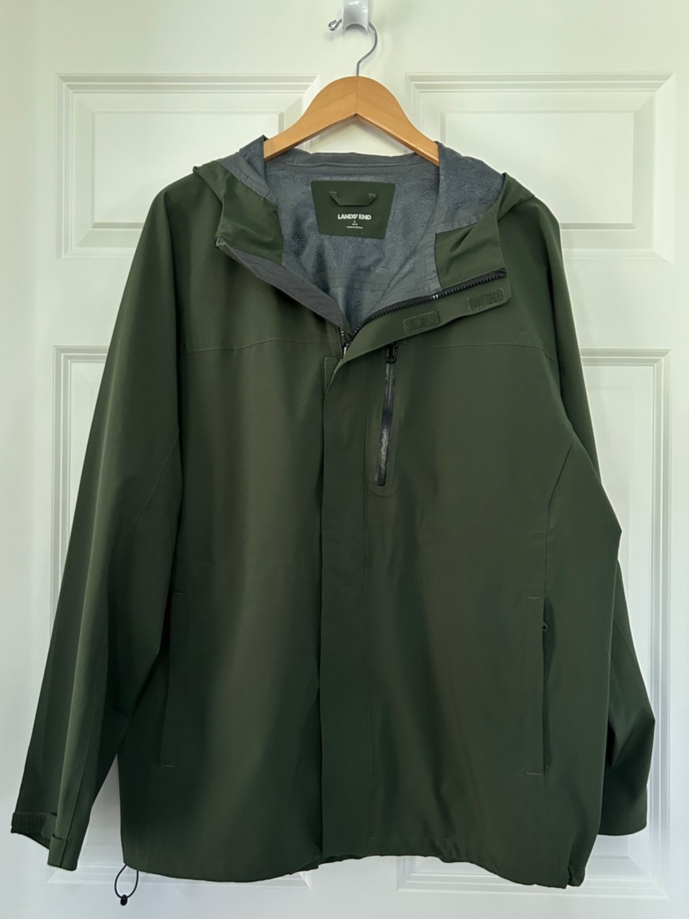 Lands' End Dark Green Rain Jacket, Men's size L